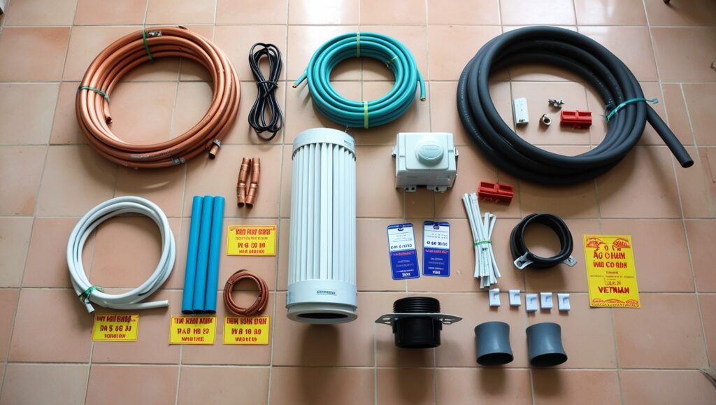 Lắp đặt máy lạnh Một số vật tư trong quá trình lập đặt máy lạnh